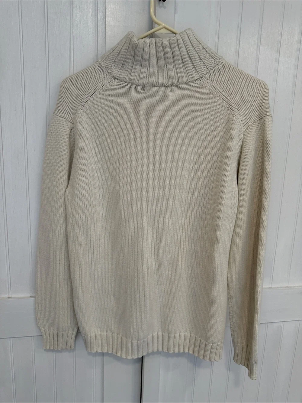 Polo by Ralph Lauren Cream 1/4 zip, 100% Cotton Sweater with Navy Logo size M